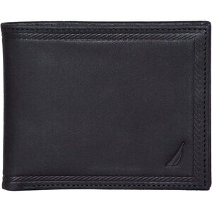 Nautica Men's Bifold Leather Wallet RFID Blocking ID Window Card Slots Durable